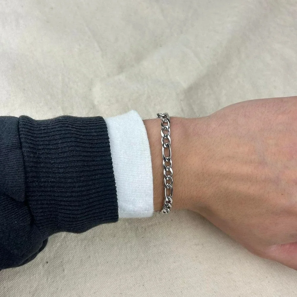Vintage style stainless steel silver cuban link chain bracelet grunge punk 7mm